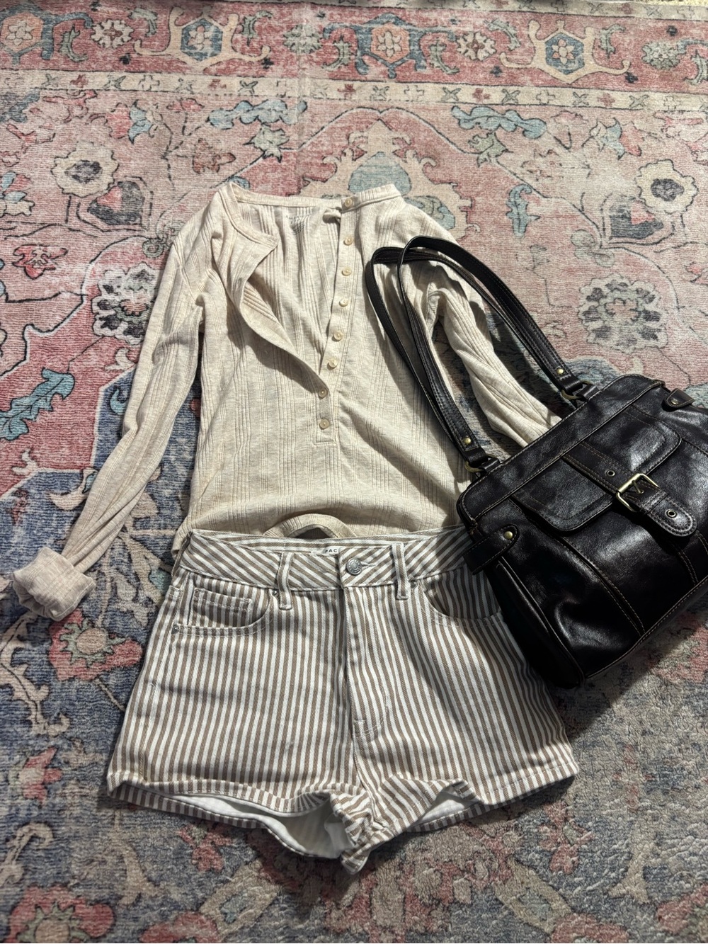 Beige and white striped shorts